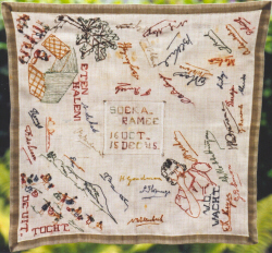 'Soeka ramee', gemaakt door (de toen 19-jarige) Dé de Meijer(-Thörig) van restjes gevonden draadjes in het bersiap-(vrouwen)kamp Ramee (1945) | Foto: Familiearchief De Meijer
